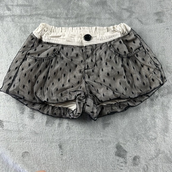 Harajuku Mini Shorts Girl's S (6) White w/ Black Sheer Polka Dot Overlay - Picture 1 of 5
